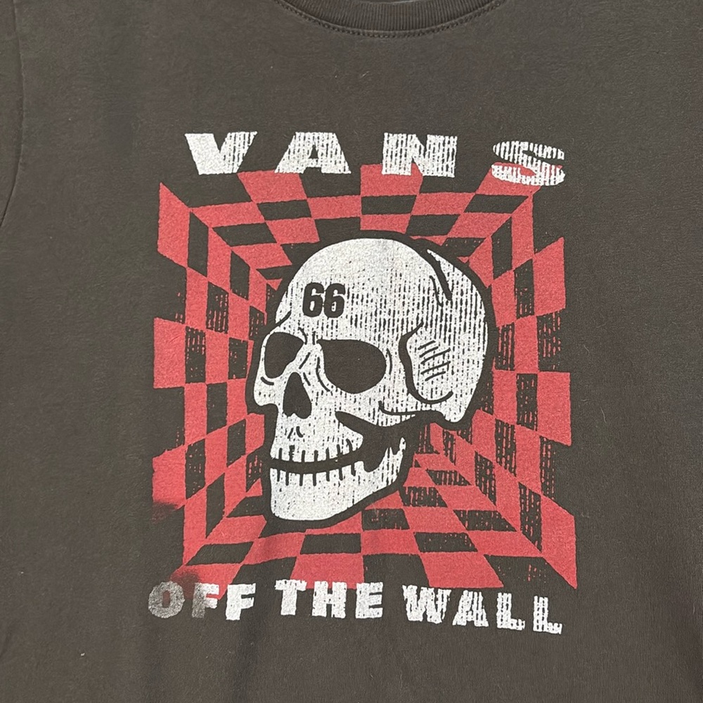 EUC Women’s Vans Off The Wall Black Checkered Skull T Shirt Small - Picture 4 of 9